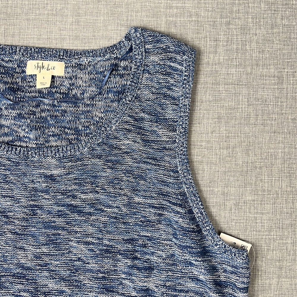 Style & Co Blue Heather High Low Sweater Vest Size Large - Picture 3 of 5